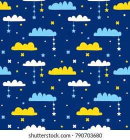 ornate sky pattern. vector seamless pattern with hand drawn doodle clouds