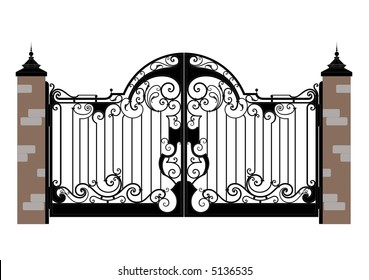 Ornate smart forged iron  gate-accurate drawing sketch of editable modules