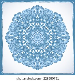 ornate snowflake circle design on a white background - vector illustration