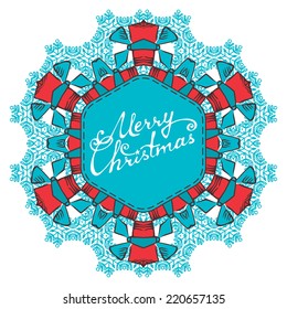 Ornate snowflake isolated on white background. Christmas ornament. There is place for your text in the center.