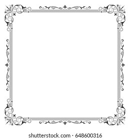 Ornate square black frame for page decoration, title, card, label.