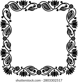 Ornate square floral border frame template with intricate leaf and blossom detail.