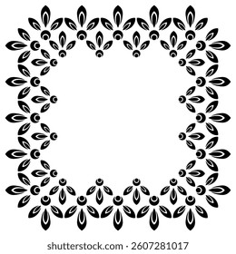 Ornate square frame. Floral design for laser cut and print. Vector stencils with abstract flower pattern. Black simple flowers on white background. Monochrome plant design element