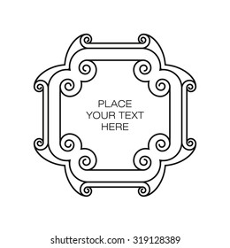 Ornate square frame with space for text in outline style. 