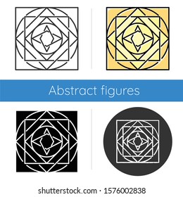 Ornate square icon. Decorative geometric figure. Dynamic abstract cubic shape. Complex isometric form. Simple print. Flat design, linear and color styles. Isolated vector illustrations