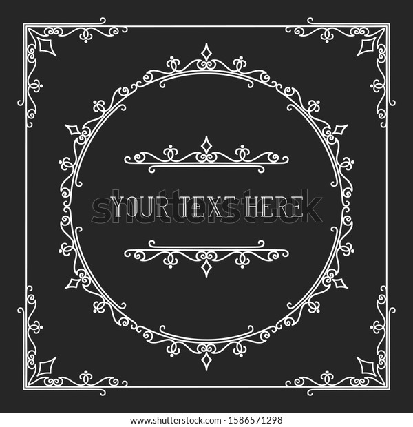 Ornate squared frame with borders and corners.\
Vector isolated Victorian elegant pattern. Victorian invitation\
design template.