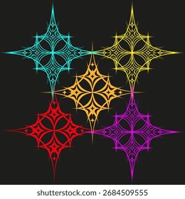Ornate star shape. Abstract decorative design. Colorful symmetrical elements. Vector graphic illustration. EPS 10.