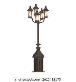 Ornate street lamp standing tall, casting a warm glow on a city street at night
