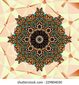 Ornate stylized mandala design over triangles background