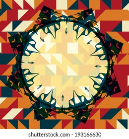 Ornate stylized round frame for text on a triangles wallpaper