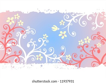 Ornate stylized vegetative background  with yellow flowers.