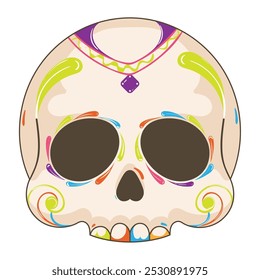 Ornate sugar skull with circular designs, Vector