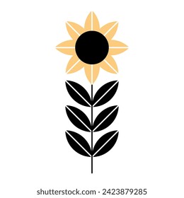 Ornate sunflower isolated on white background. Boho element, flat vector illustration, tribal print, silhouette. Nature flower abstract.
