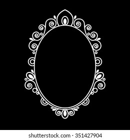 Ornate swirls frame. Oval Mirror. Beauty Symbol.