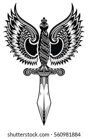 Ornate sword with wings