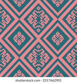 Ornate Teal and Pink Tile Design: Seamless Geometric Pattern for Retro Home Decor and Crafts