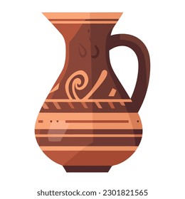 Ornate terracotta vase with abstract design icon isolated