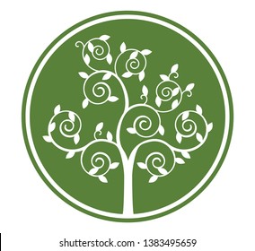 Ornate Tree Icon, Circular Green Tree Silhouette, Branching Out Logo, Landscaping, Arbor Day, Arborist Business Emblem, Vector Lawn Care Glyph, Learning Tree Badge, Company Growth, Parks & Rec Symbol