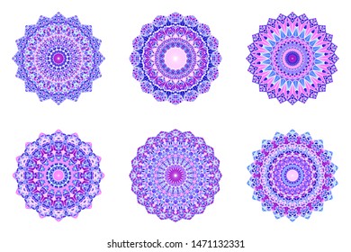 Ornate triangle mosaic mandala set - ornamental polygonal circular abstract vector illustrations on background