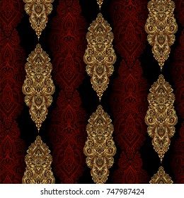 ornate tribal seamless golden pattern with paisley elements, mehendi, oriental elements