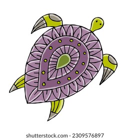 Ornate Turtle design. Tortoise art print isolated on white. Vector illustration
