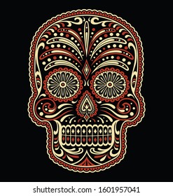 Ornate two color day of the dead sugar skull vector