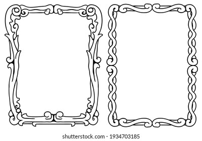 Ornate two image frames dekoration black ink design element, Vektorgrafik, vertikal, isoliert
