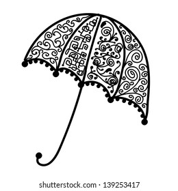 Ornate umbrella design, black silhouette