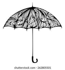 Ornate umbrella. Hand-drawn object isolated on white background.