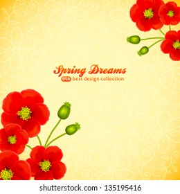 Ornate vector background with beautiful red flowers