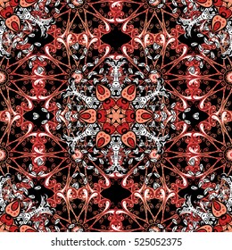 Ornate vector black and red curly floral circle background in ethnic style