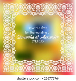 Ornate vector card template. Hand drawn abstract lace background with floral ornament.  