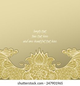 Ornate vector card template in Indian mehndi style. Hand drawn abstract background. Invitation, cards with mehndi elements. Floral ornament. Islam, arabic, indian, ottoman motifs. 