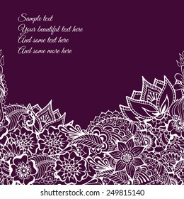 Ornate vector card template in Indian mehndi style. Hand drawn abstract background. Invitation, cards with mehndi elements. Floral ornament. Islam, arabic, indian, ottoman motifs. 