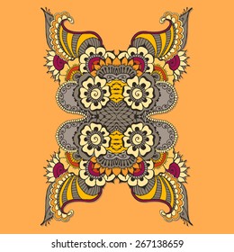 Ornate vector card template in Indian mehndi style. Hand drawn abstract background. Invitation, cards with mehndi elements. Floral ornament. Islam, arabic, indian, ottoman motifs. 