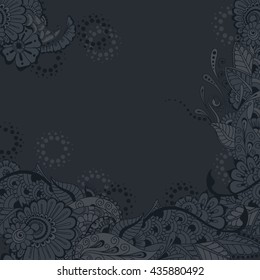 Ornate vector card template with Indian mehndi elements. Hand drawn abstract background. Invitation, cards with mehndi elements. Floral ornament. Islam, arabic, indian, ottoman motifs. 