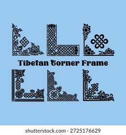 Colección de Vector adornado de seis esquinas tibetanas tradicionales, adornadas con intrincados símbolos budistas como flores de loto y el nudo sin fin. Ideal para proyectos de diseño decorativo cultural, espiritual y elegante.