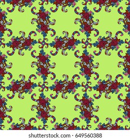 Ornate vector decoration. Colorful element on colorfil background. Luxury, royal and Victorian concept. Vintage baroque floral seamless pattern in colorful over colorfil.