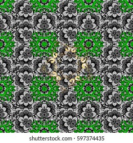 Ornate vector decoration. Damask gold green floral flower pattern background on vector.