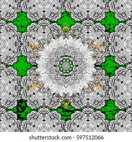 Ornate vector decoration. Damask gold green floral flower pattern background on vector.