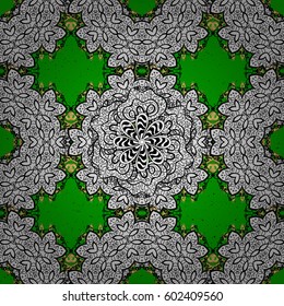 Ornate vector decoration. Damask gold green floral flower pattern background on vector.