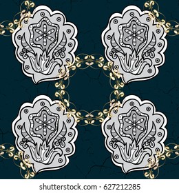 Ornate vector decoration. Damask gold blue floral flower pattern background on vector.