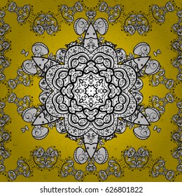 Ornate vector decoration. Damask gray yellow floral flower pattern background on vector.