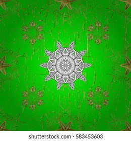 Ornate vector decoration. Damask pattern background for wallpaper design in the style of Baroque. Golden pattern on green background with golden elements.