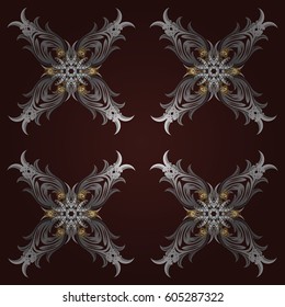 Ornate vector decoration. Damask pattern background for wallpaper design in the style of Baroque. Gray pattern on brown and gray background with gray elements.