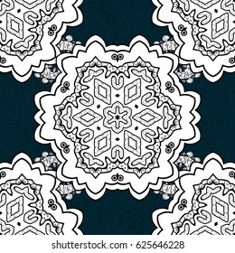 Ornate vector decoration. Damask pattern background for wallpaper design in the style of Baroque. White pattern on blue background with white elements.