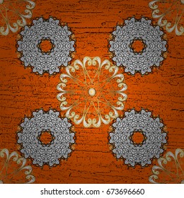 Ornate vector decoration. Damask pattern background for wallpaper design in the style of Baroque. White pattern on orange and white background with white elements.