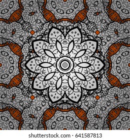 Ornate vector decoration. Damask white orange and white floral flower pattern background on vector.