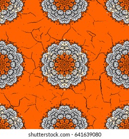 Ornate vector decoration. Damask white orange and white floral flower pattern background on vector.