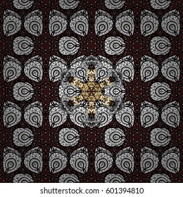 Ornate vector decoration. Golden element on brown background. Luxury, royal and Victorian concept. Vintage baroque floral seamless pattern in gold over brown.